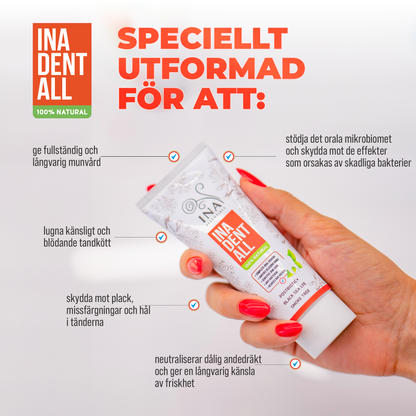 Köp 3 Ina Dent-All-tandkrämer, få 1 Perukbuske-munvatten gratis